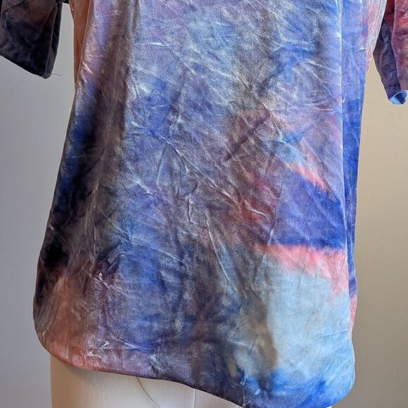 Crushed Velvet Top Pink Blue Tie Dye Mock Neck Pastel Size Small - Picture 4 of 7